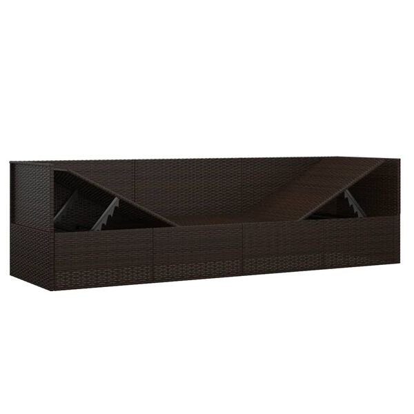 vidaXL Outdoor Lounge Bed with Cushions Brown Poly Rattan