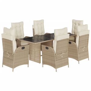 vidaXL 7 Piece Garden Dining Set with Cushions Beige Poly Rattan