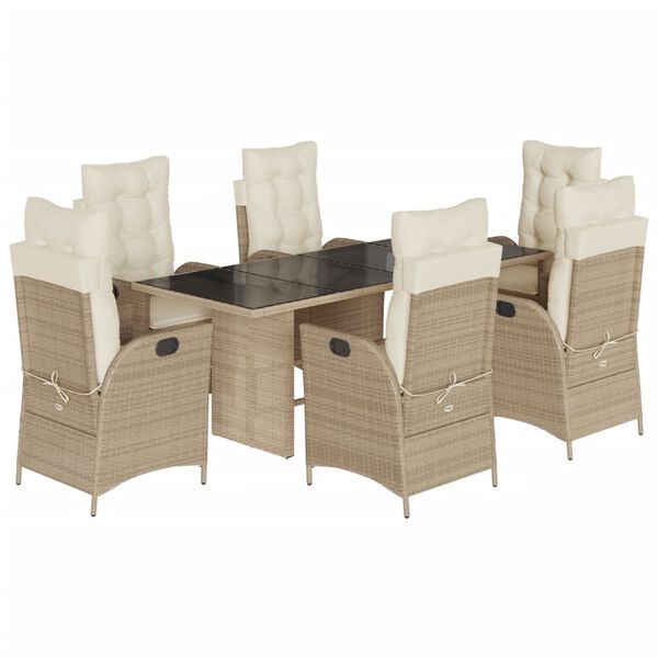 vidaXL 7 Piece Garden Dining Set with Cushions Beige Poly Rattan