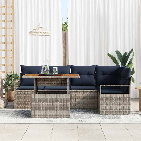 vidaXL Garden Dining Set with Cushion 6 pcs Grey and Navy