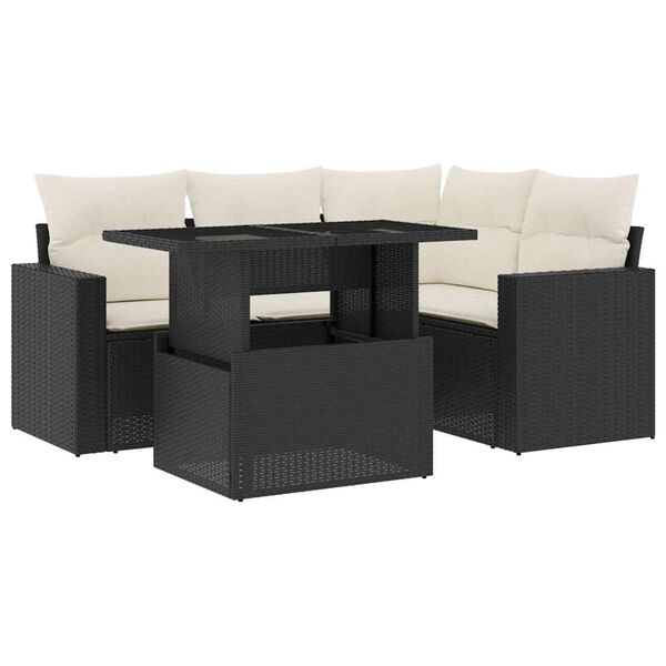 vidaXL 5 Piece Garden Sofa Set with Cushions Black Poly Rattan