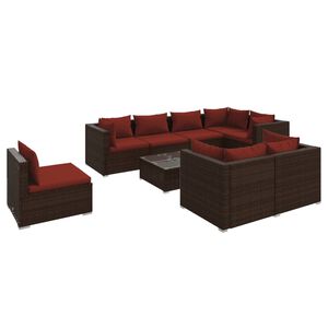 vidaXL 9 Piece Garden Lounge Set with Cushions Poly Rattan Brown