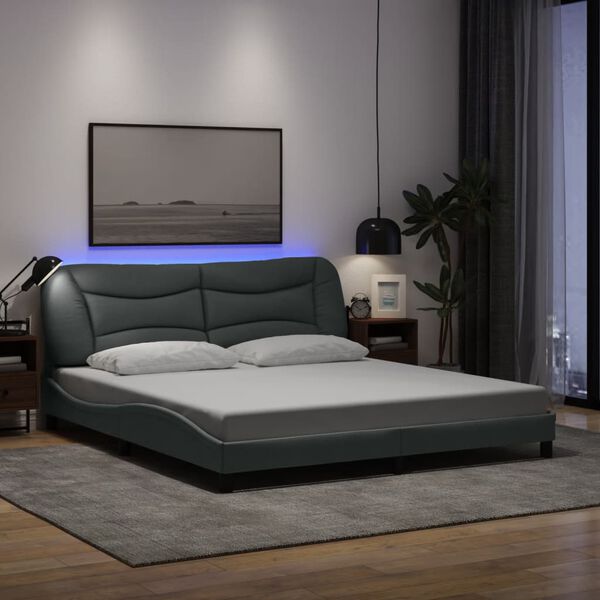 vidaXL Bed Frame with LED without Mattress "Hvar" Light Grey 183x213 cm Fabric