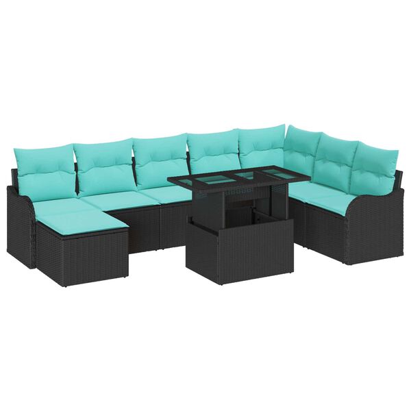 vidaXL 9 Piece Garden Sofa Set with Cushions Black Poly Rattan