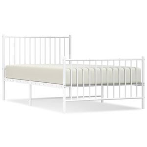 vidaXL Metal Bed Frame without Mattress with Footboard White 100x190cm