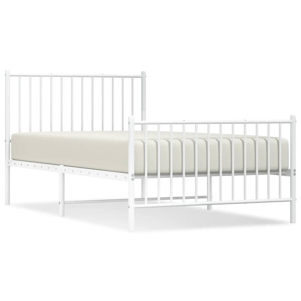 vidaXL Metal Bed Frame without Mattress with Footboard White 100x190cm