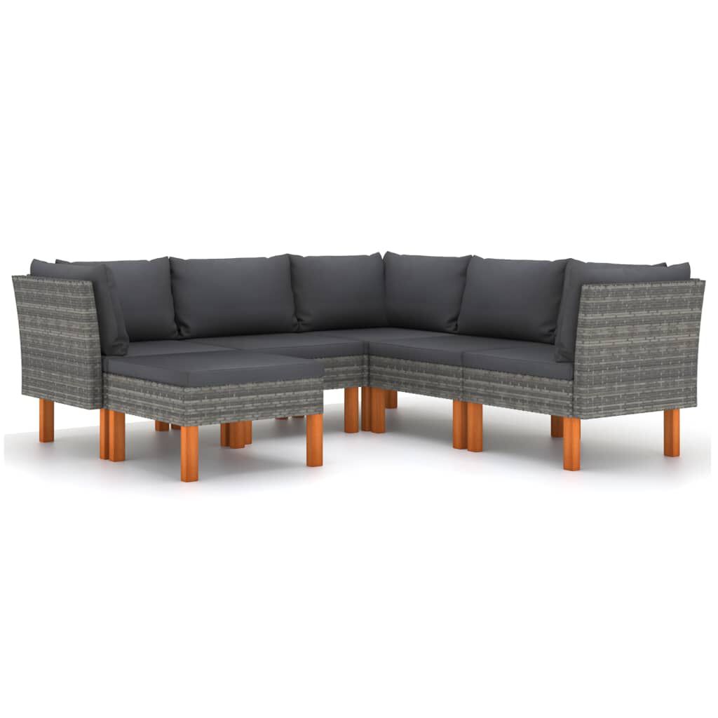 vidaXL 6 Piece Garden Lounge Set with Cushions Poly Rattan Grey