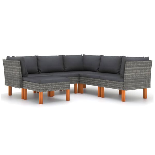 vidaXL 6 Piece Garden Lounge Set with Cushions Poly Rattan Grey