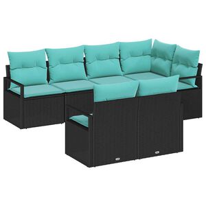vidaXL Garden Sofa Set 7 pcs Black and Turquoise Poly Rattan