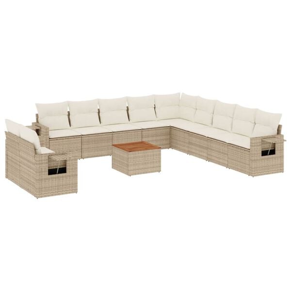 vidaXL 12 Piece Garden Sofa Set with Cushions Beige Poly Rattan