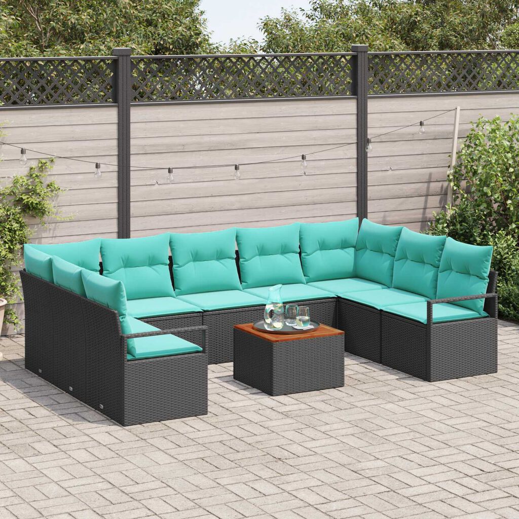 vidaXL Garden Sofa Set 10 pcs Black, turquoise
