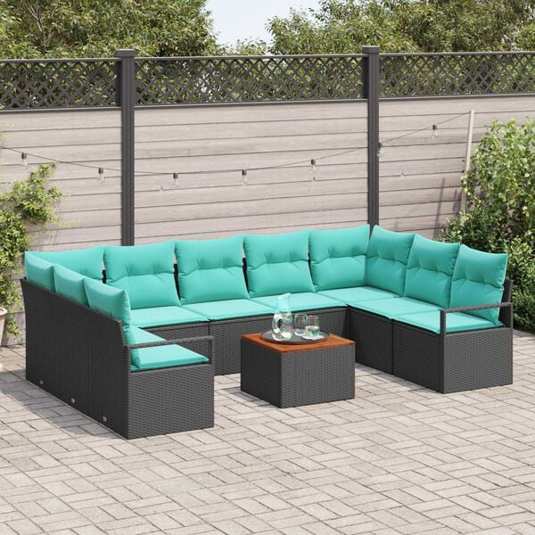 vidaXL Garden Sofa Set 10 pcs Black, turquoise