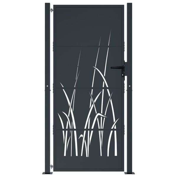 vidaXL Garden Gate Anthracite 105x180 cm Steel Grass Design