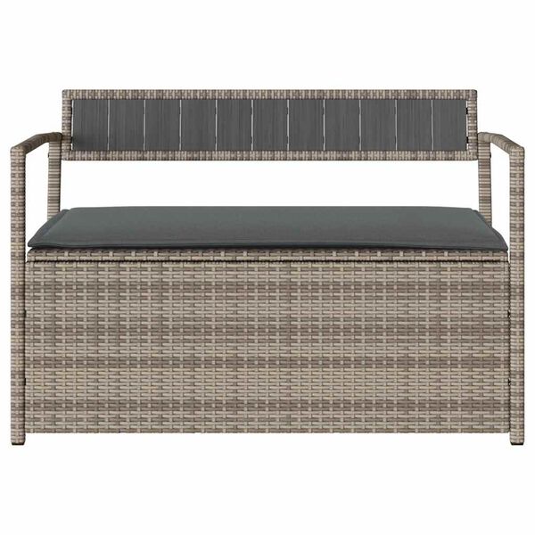 vidaXL Garden Storage Bench with Cushion Grey Poly Rattan