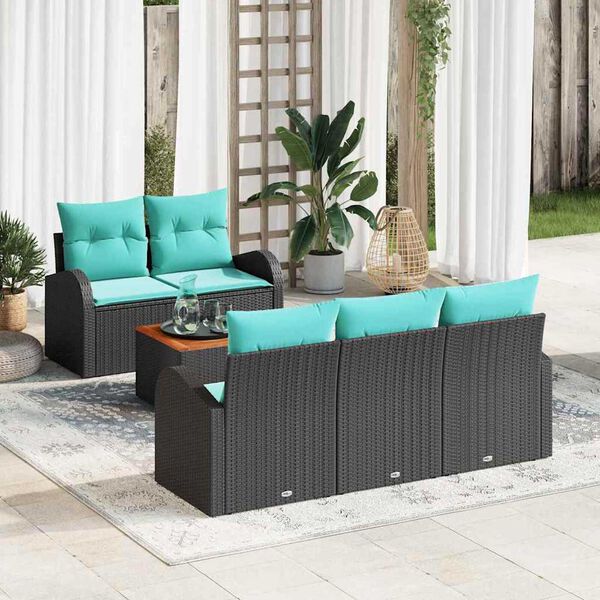 vidaXL Garden Sofa Set 6 pcs Black and turquoise