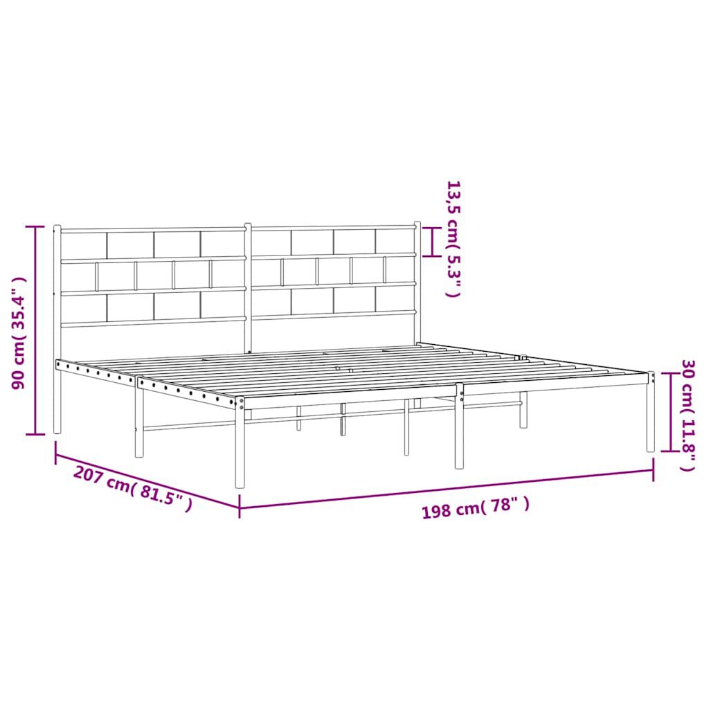 vidaXL Metal Bed Frame without Mattress with Headboard Black 193x203cm