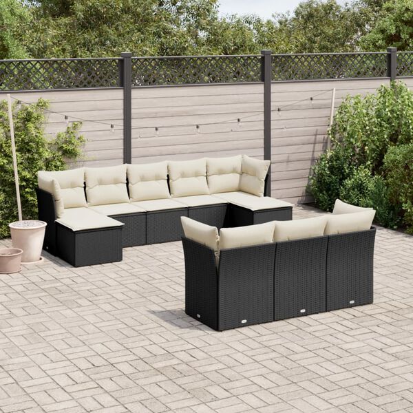 vidaXL 10 Piece Garden Sofa Set with Cushions Black Poly Rattan