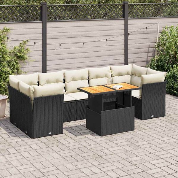 vidaXL 8 Piece Garden Sofa Set with Cushions Black Poly Rattan