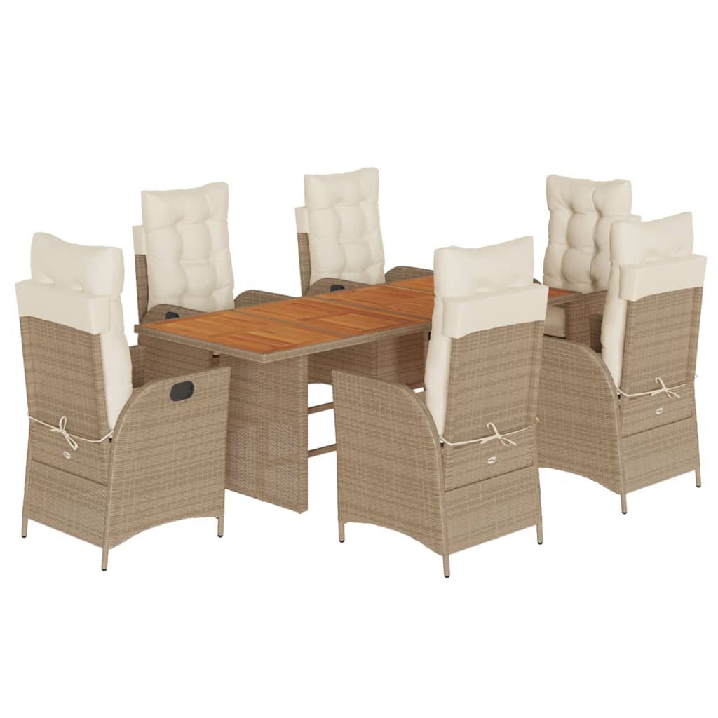 vidaXL 7 Piece Garden Dining Set with Cushions Beige Poly Rattan