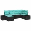 vidaXL Garden Sofa Set 6 pcs Black and Turquoise Poly Rattan