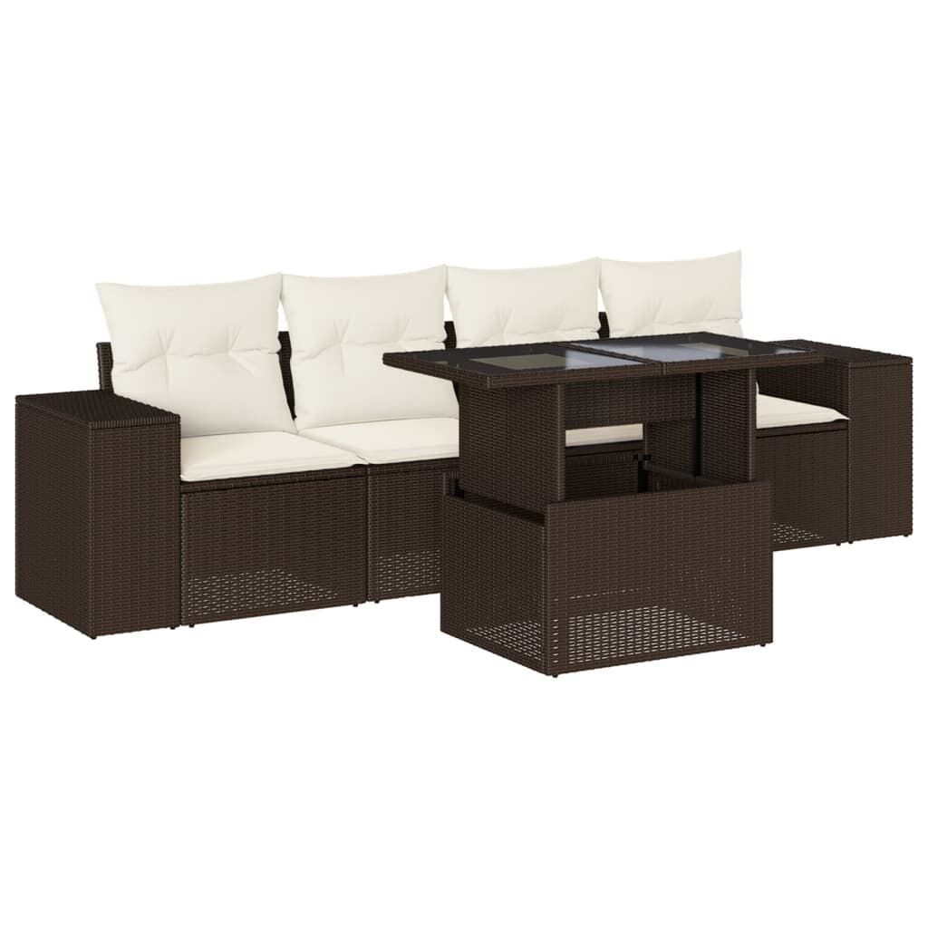 vidaXL 5 Piece Garden Sofa Set with Cushions Brown Poly Rattan