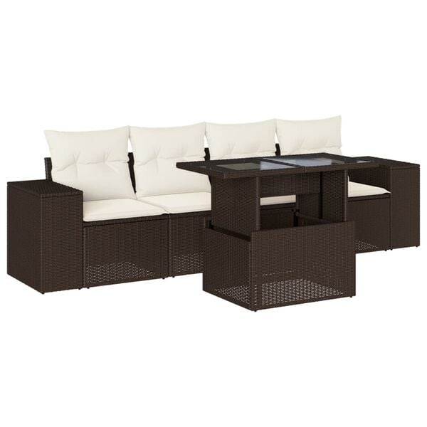 vidaXL 5 Piece Garden Sofa Set with Cushions Brown Poly Rattan