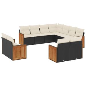 vidaXL 11 Piece Garden Sofa Set with Cushions Black Poly Rattan