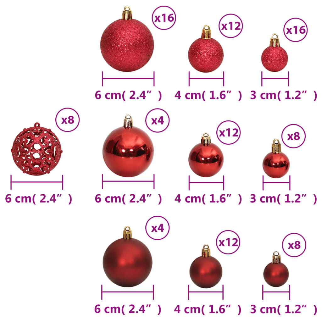 vidaXL Christmas Baubles 100 pcs Wine Red 3 / 4 / 6 cm