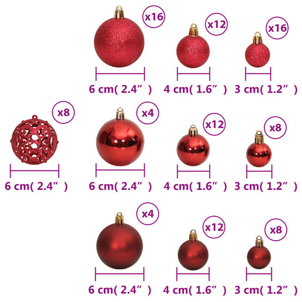 vidaXL Christmas Baubles 100 pcs Wine Red 3 / 4 / 6 cm