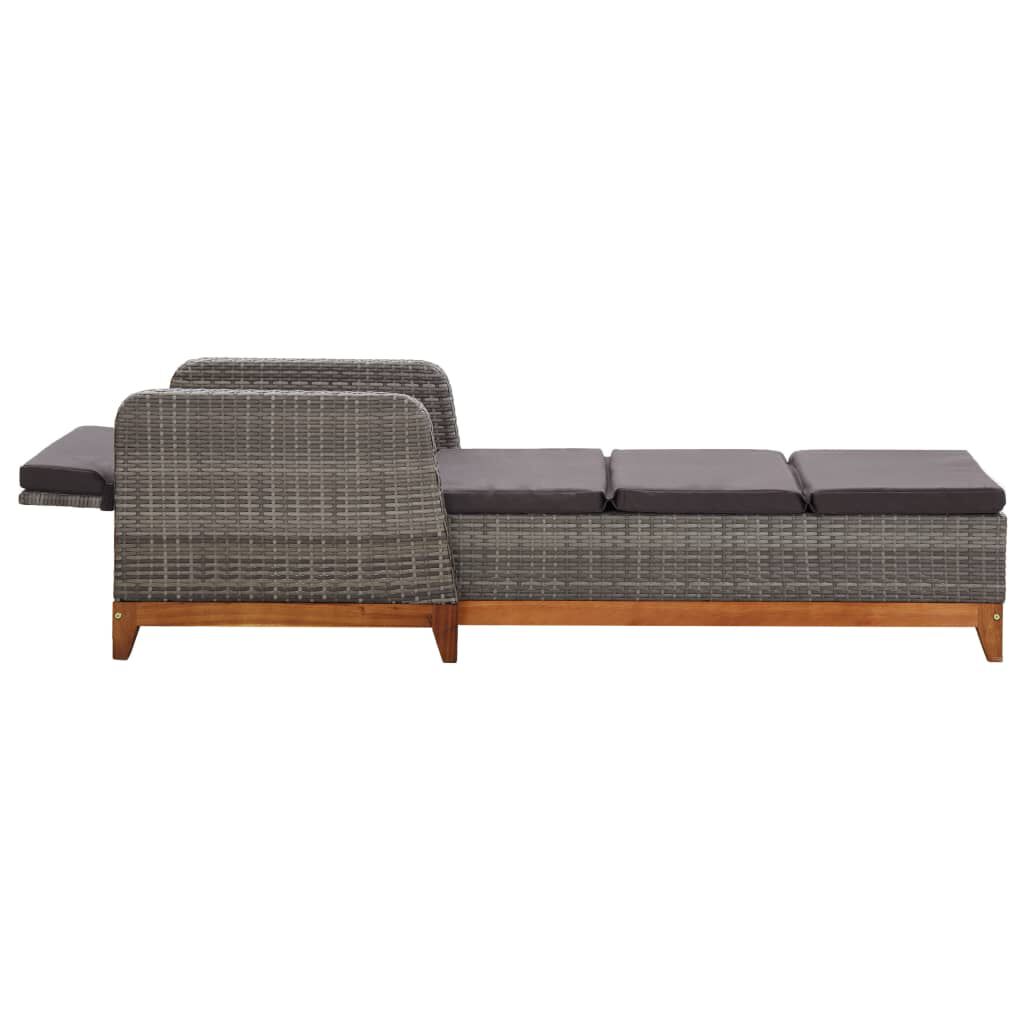 vidaXL Sun Lounger Poly Rattan and Solid Acacia Wood Grey