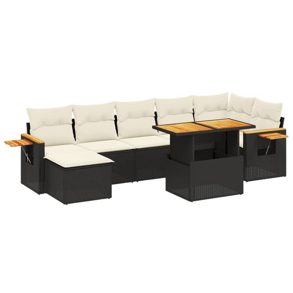 vidaXL 8 Piece Garden Sofa Set with Cushions Black Poly Rattan