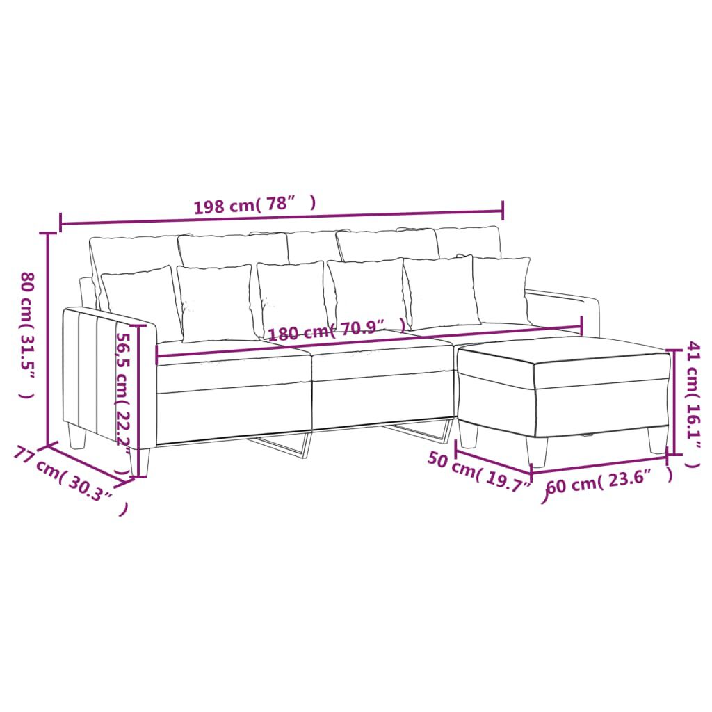vidaXL 3-Seater Sofa with Footstool Dark Grey 180 cm Fabric