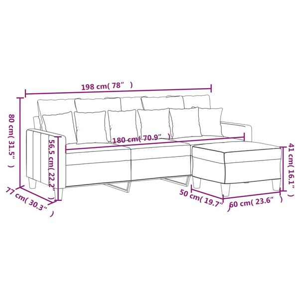 vidaXL 3-Seater Sofa with Footstool Dark Grey 180 cm Fabric