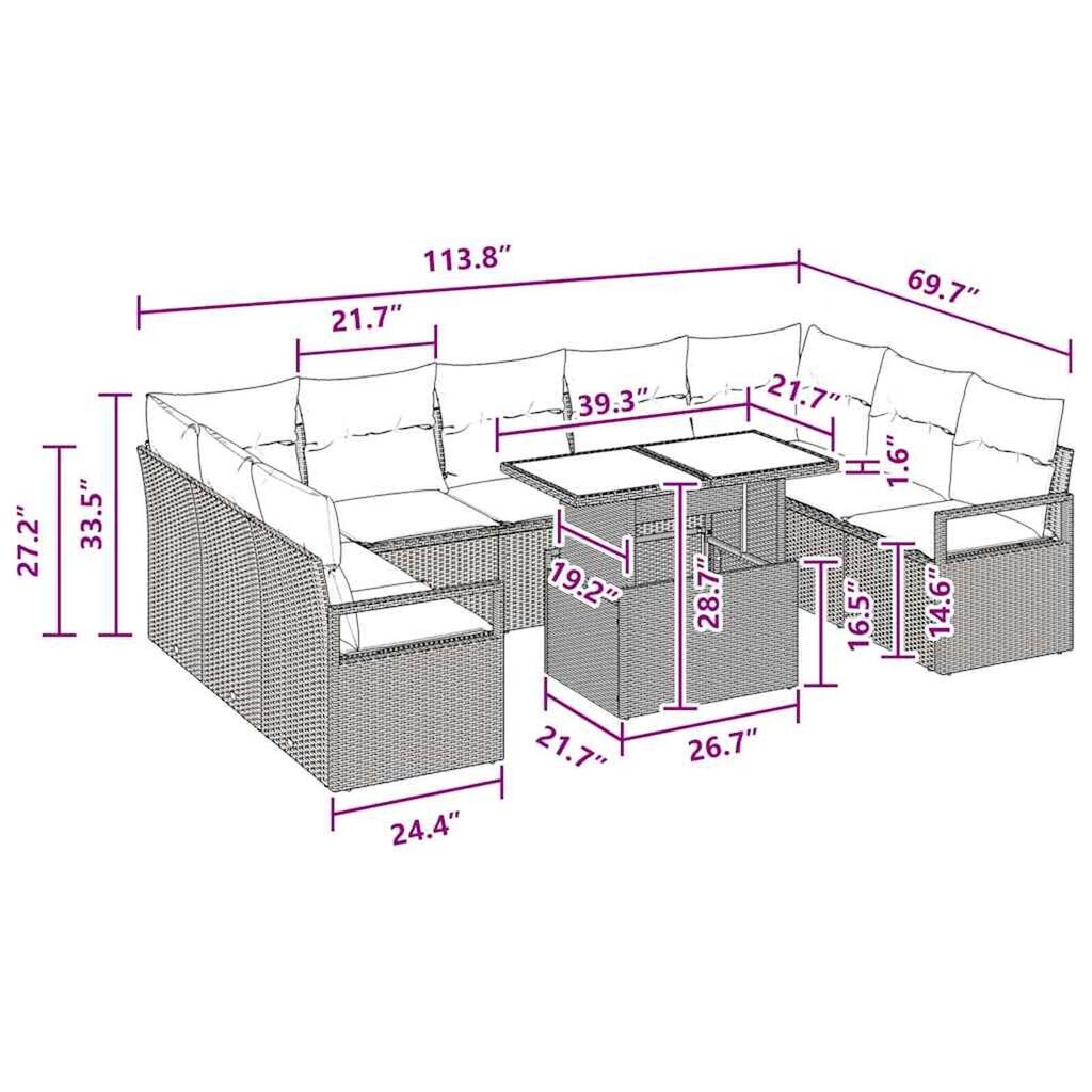 vidaXL Garden Sofa Set 10 pcs Grey and navy blue 100 x 55 x 73 cm