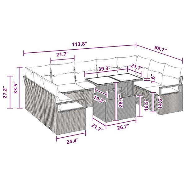 vidaXL Garden Sofa Set 10 pcs Grey and navy blue 100 x 55 x 73 cm