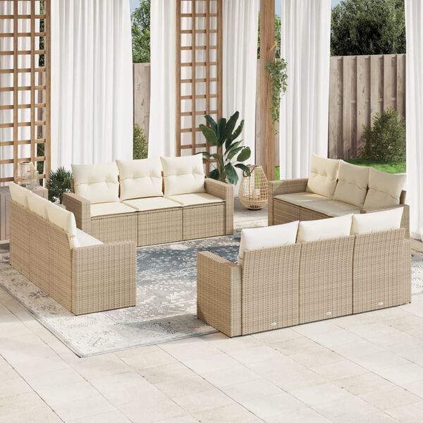 vidaXL 12 Piece Garden Sofa Set with Cushions Beige Poly Rattan