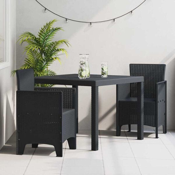 vidaXL Garden Dining Set 3 pcs Anthracite Polt rattan