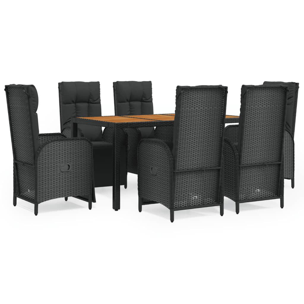 vidaXL 7 Piece Garden Dining Set with Cushions Black Poly Rattan