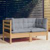 vidaXL 2-Seater Garden Sofa with Grey Cushions Solid Wood Pine