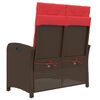 vidaXL Reclining Garden Bench with Cushions Brown Poly Rattan