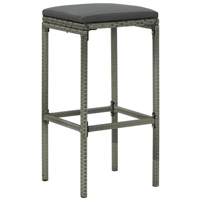 vidaXL Bar Stools with Cushions 3 pcs Grey Poly Rattan