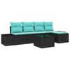 vidaXL Garden Sofa Set 5 pcs Black and Turquoise Poly Rattan