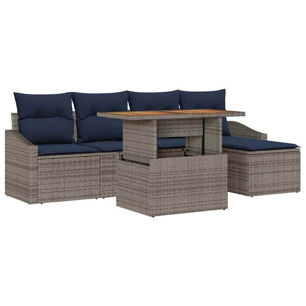 vidaXL Garden Dining Set with Cushion 6 pcs Grey and Navy