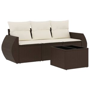 vidaXL 4 Piece Garden Sofa Set with Cushions Brown Poly Rattan