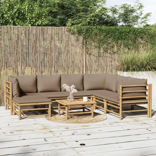 vidaXL 8 Piece Garden Lounge Set with Taupe Cushions Bamboo