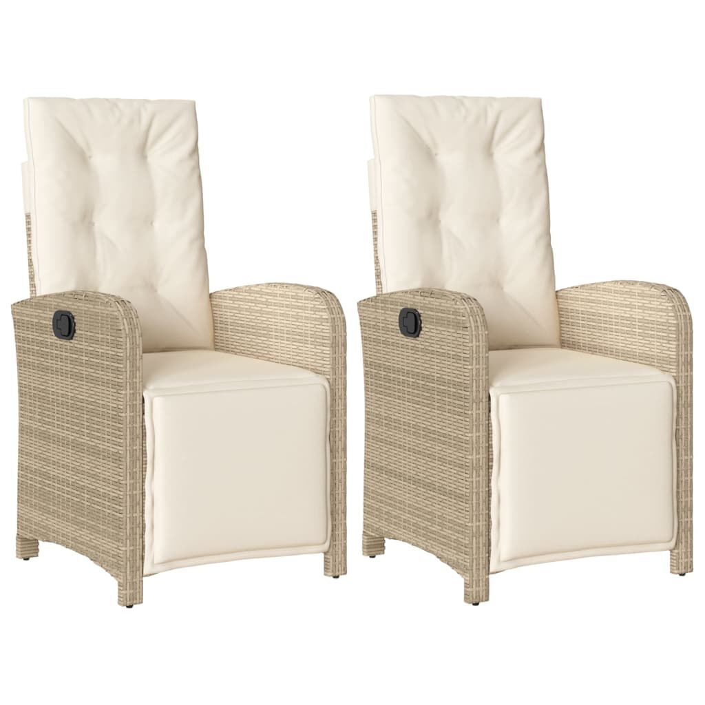 vidaXL Reclining Garden Chairs 2 pcs with Footrest Beige Poly Rattan