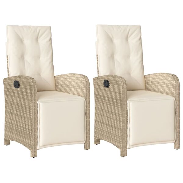 vidaXL Reclining Garden Chairs 2 pcs with Footrest Beige Poly Rattan