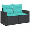 vidaXL Garden Sofa with Cushions 2-Seater Black Poly Rattan