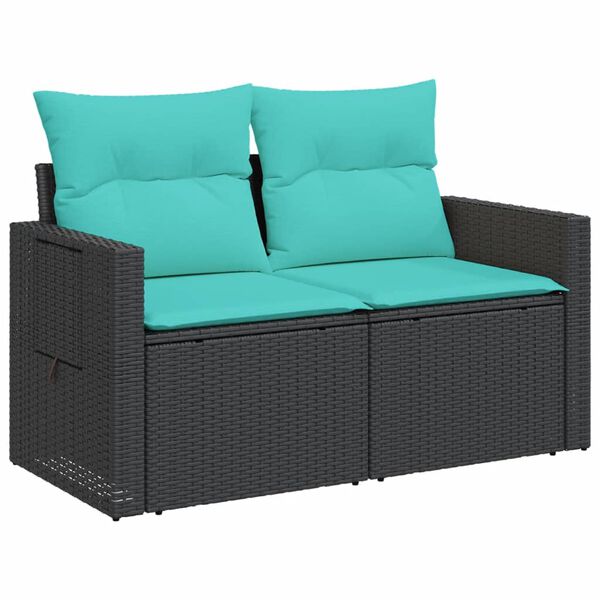 vidaXL Garden Sofa with Cushions 2-Seater Black Poly Rattan