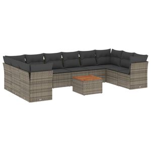 vidaXL 11 Piece Garden Sofa Set with Cushions Grey Poly Rattan